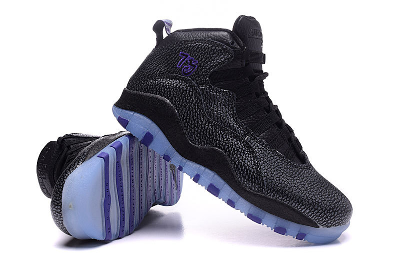 2016 Women Air Jordan 10 All Black Blue Shoes - Click Image to Close